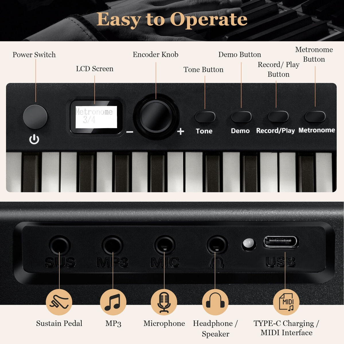 88-Key Folding Electric Lighted Piano Full-Size Portable Keyboard MIDI