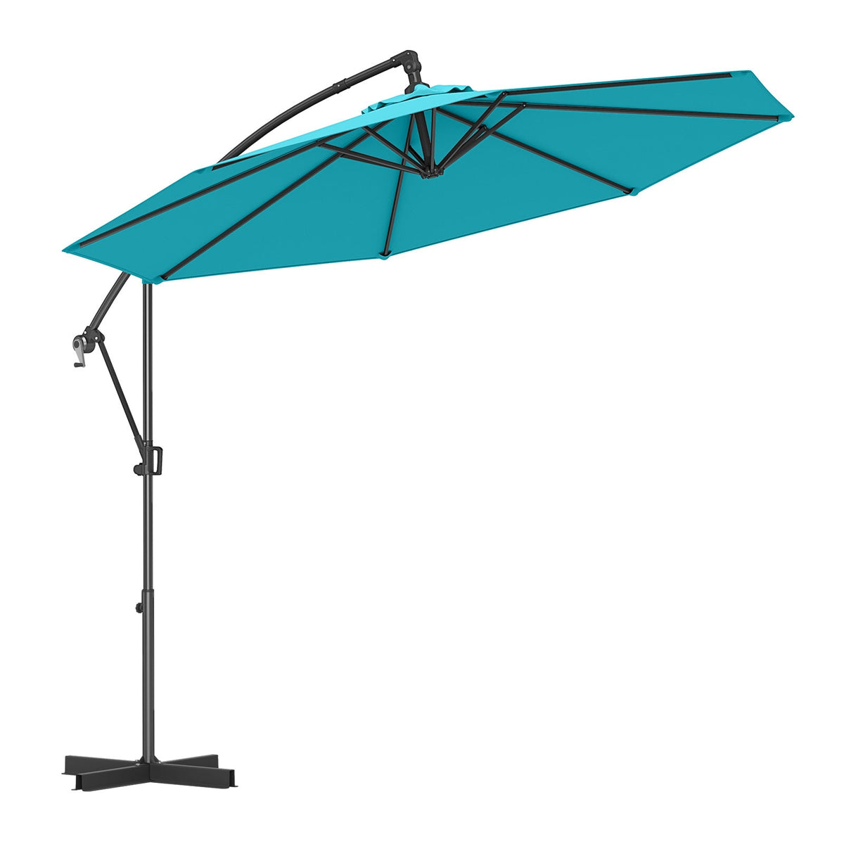 10 Feet Offset Hanging Umbrella with Base and Infinite Tilt