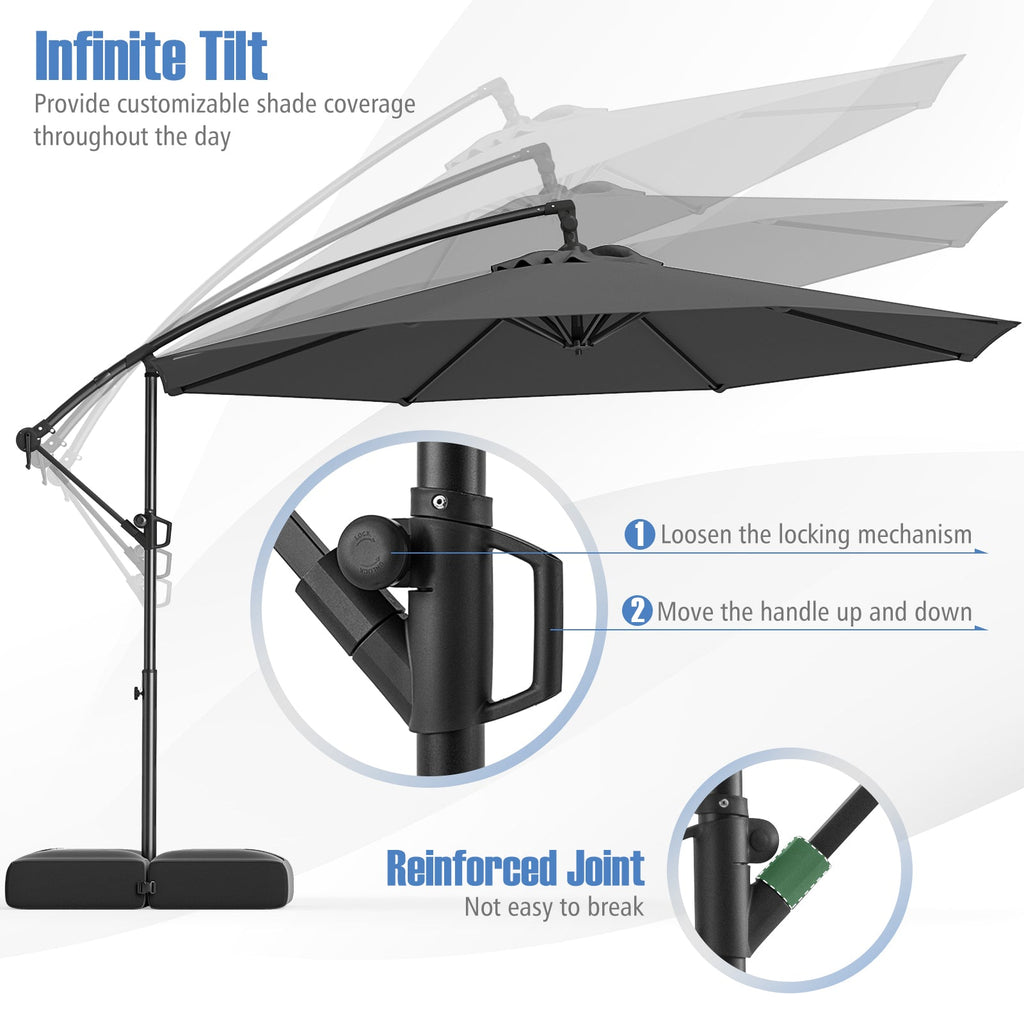 10 Feet Offset Hanging Umbrella with Base Patio Cantilever Umbrella with Tilt