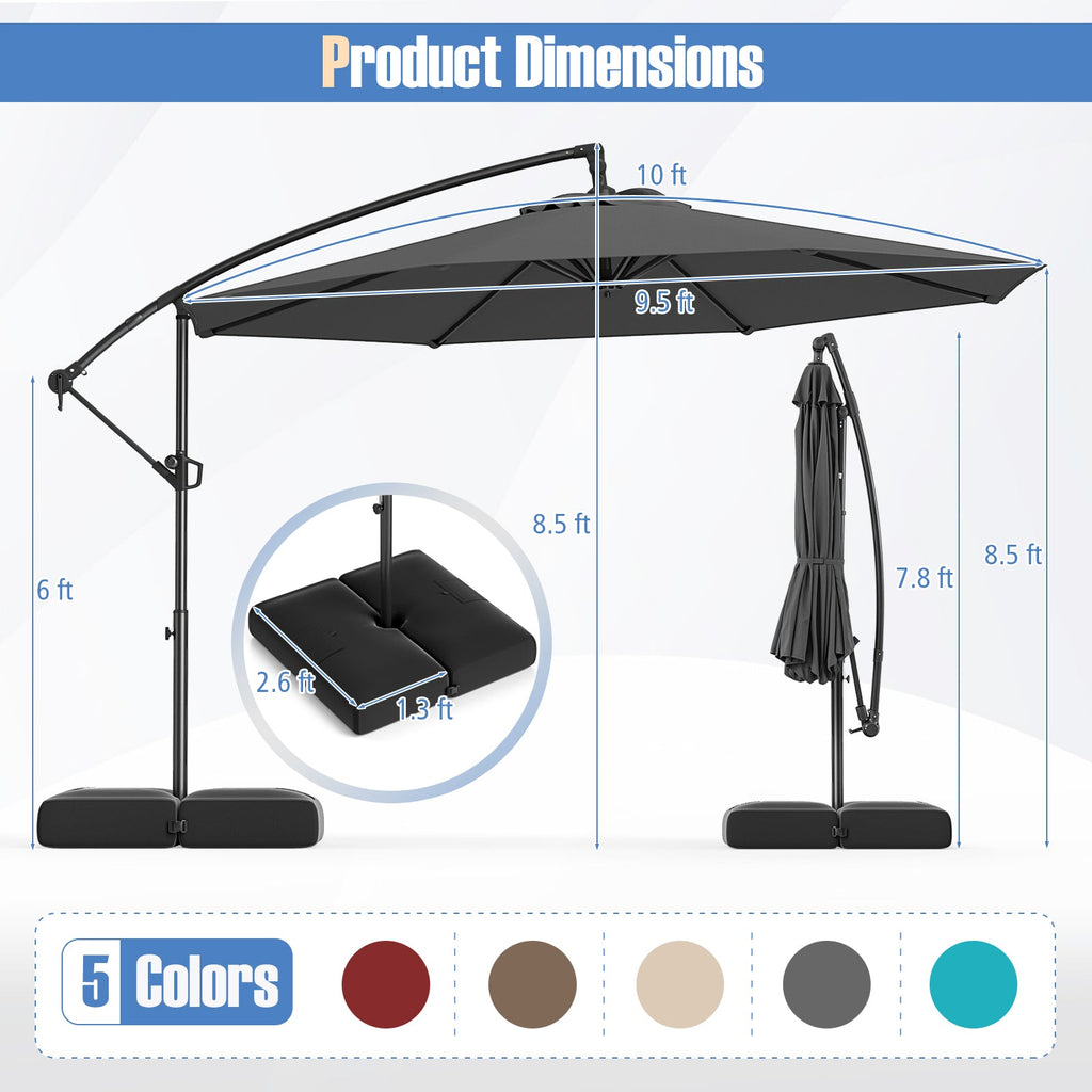 10 Feet Offset Hanging Umbrella with Base Patio Cantilever Umbrella with Tilt