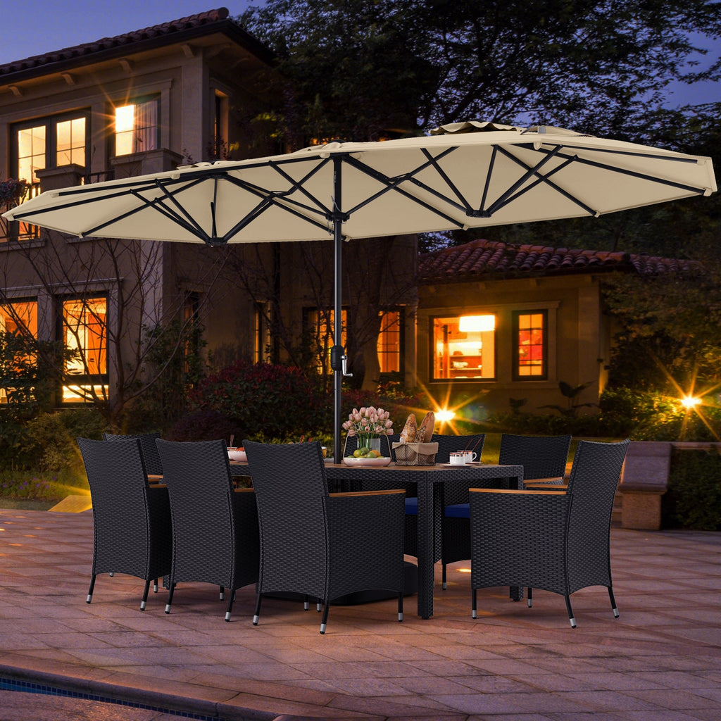 10 Piece Outdoor Patio Dining Set with 15 Feet Double-Sided Twin Umbrella