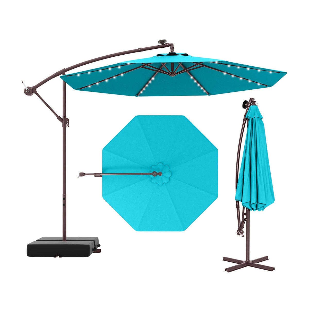 10 Ft Patio Umbrella Offset Cantilever Umbrella with 40 Solar Powered Lights