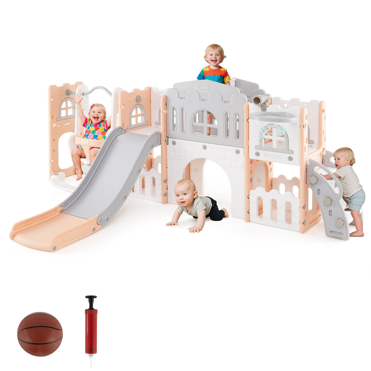 10-in-1 Toddler Swing and Slide Set Climber Playset with Basketball Hoop
