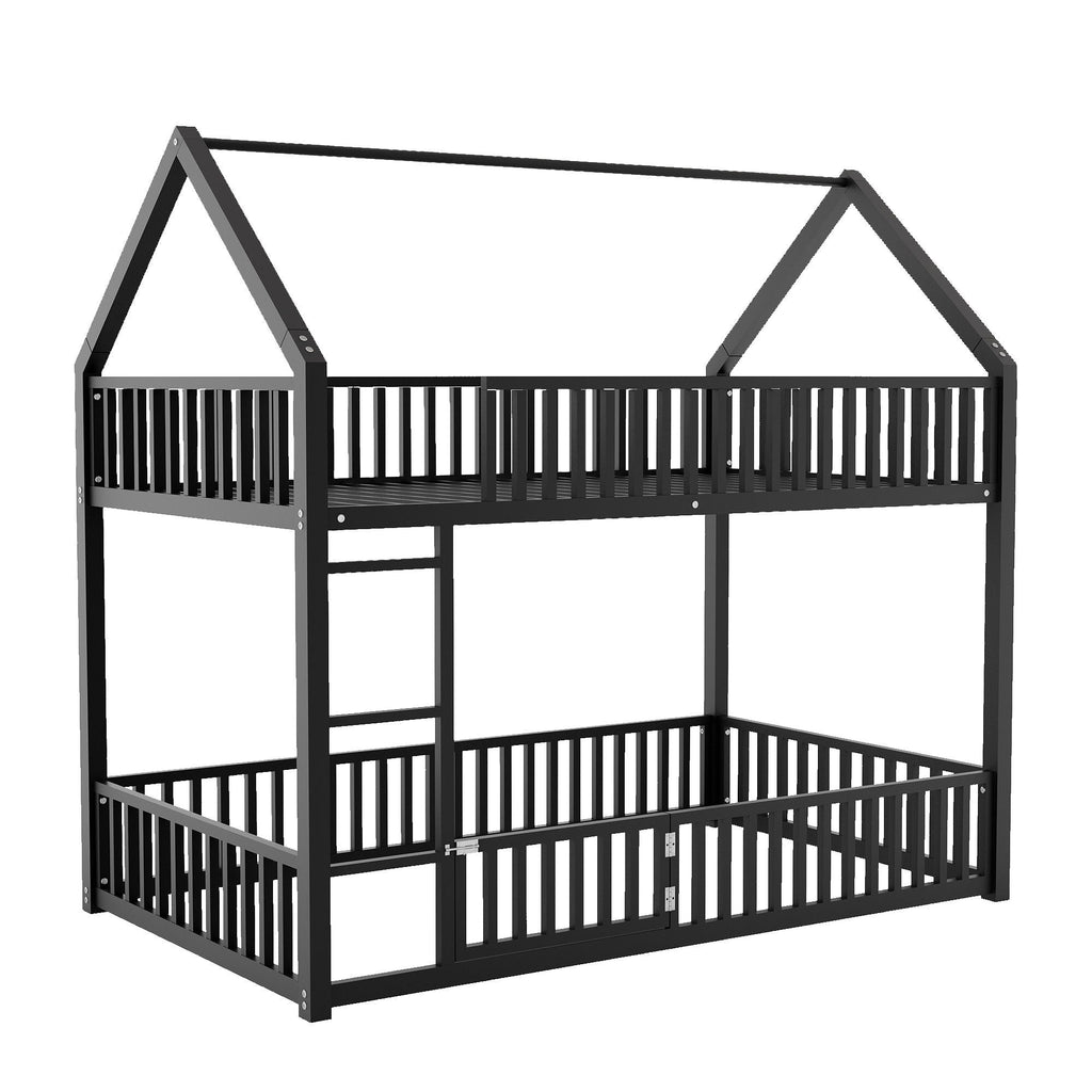 Metal House Bunk Bed With Fence And Door