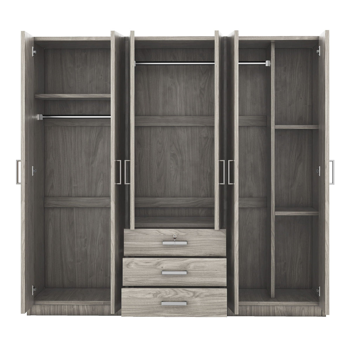 6 Doors Wardrobe Storage For Bedroom, With Big Drawers