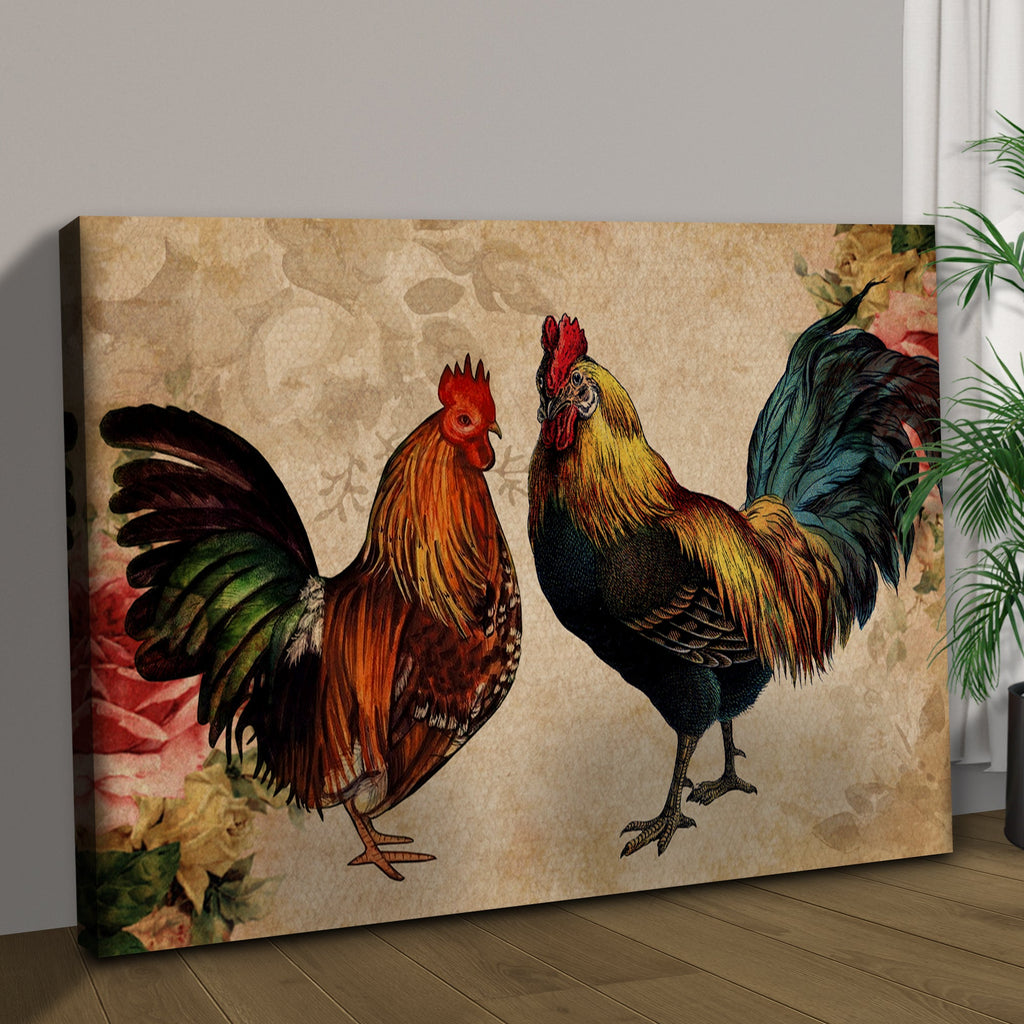 Retro Rooster Chicken Canvas Wall Art