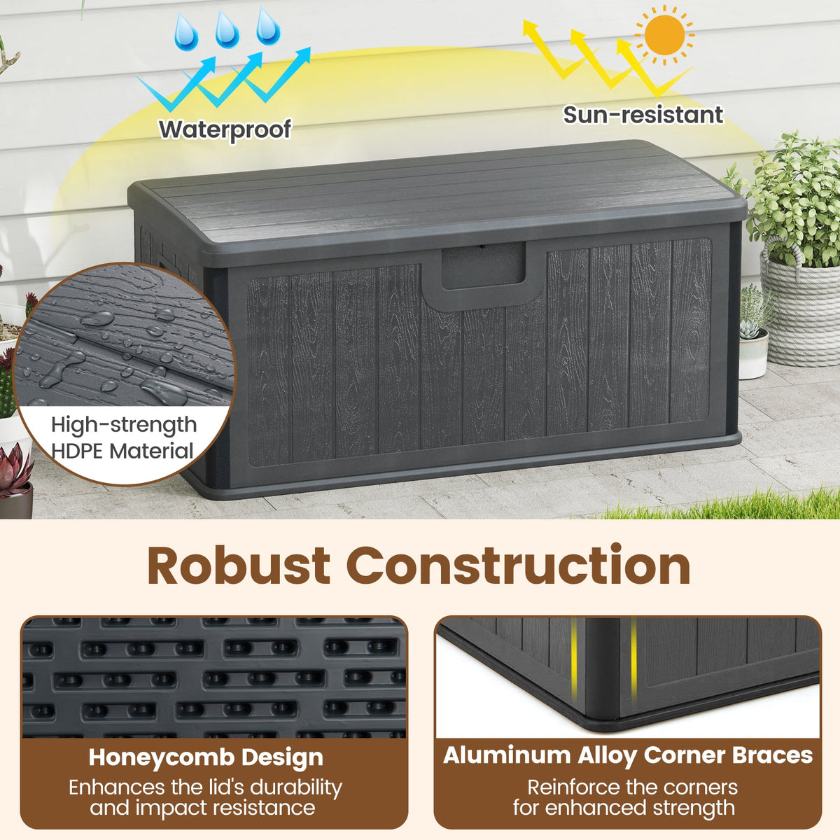 100 Gallon Large Deck Box with Lockable Lid for Patio
