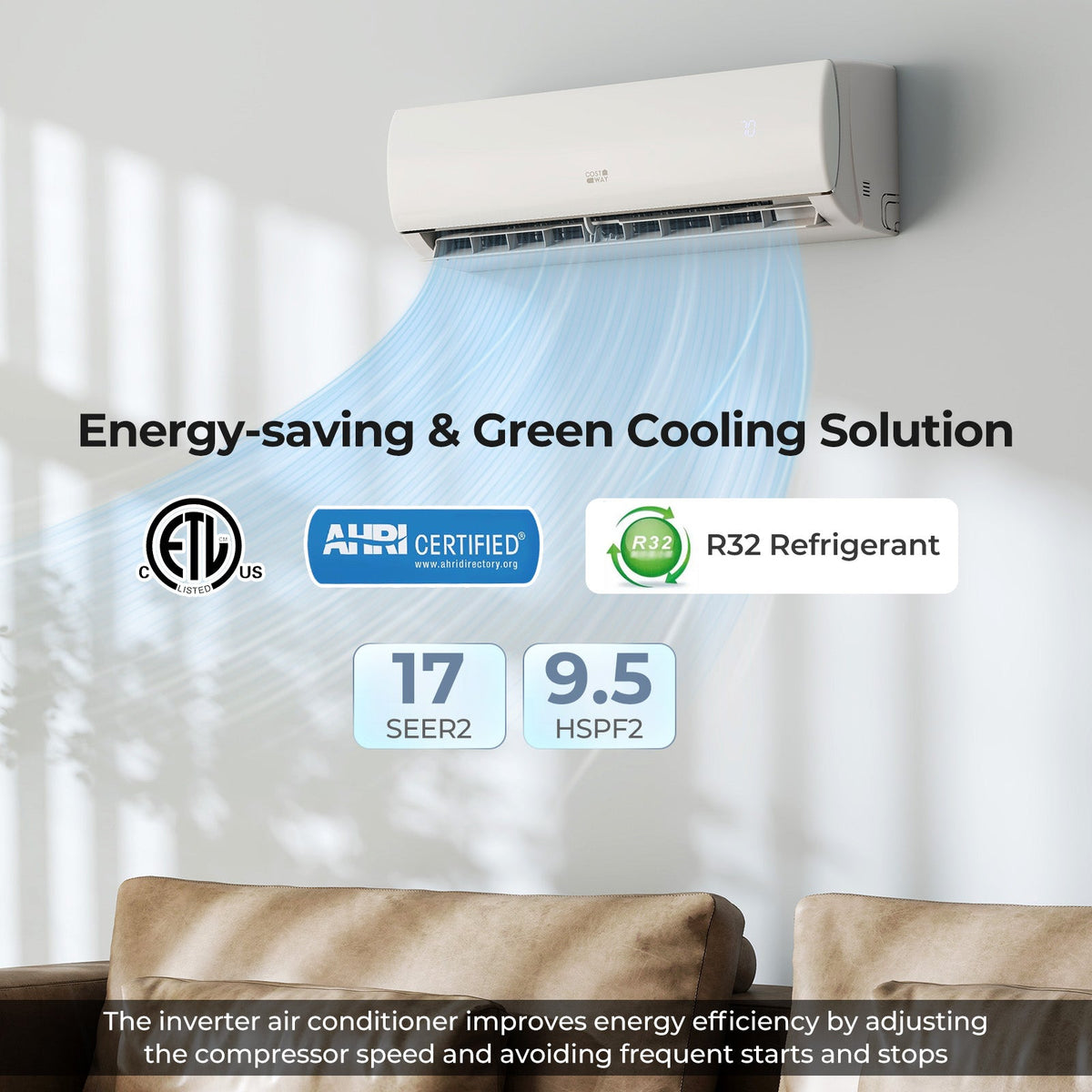 11500 BTU 115V Mini Split Air Conditioner and Heater Pump System Wifi Enabled