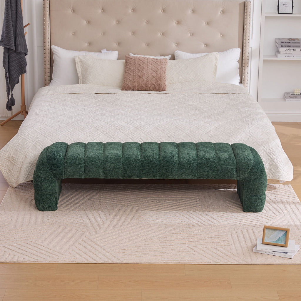 Modern Upholstered Armless Bed Bench With Channel Tufted Design