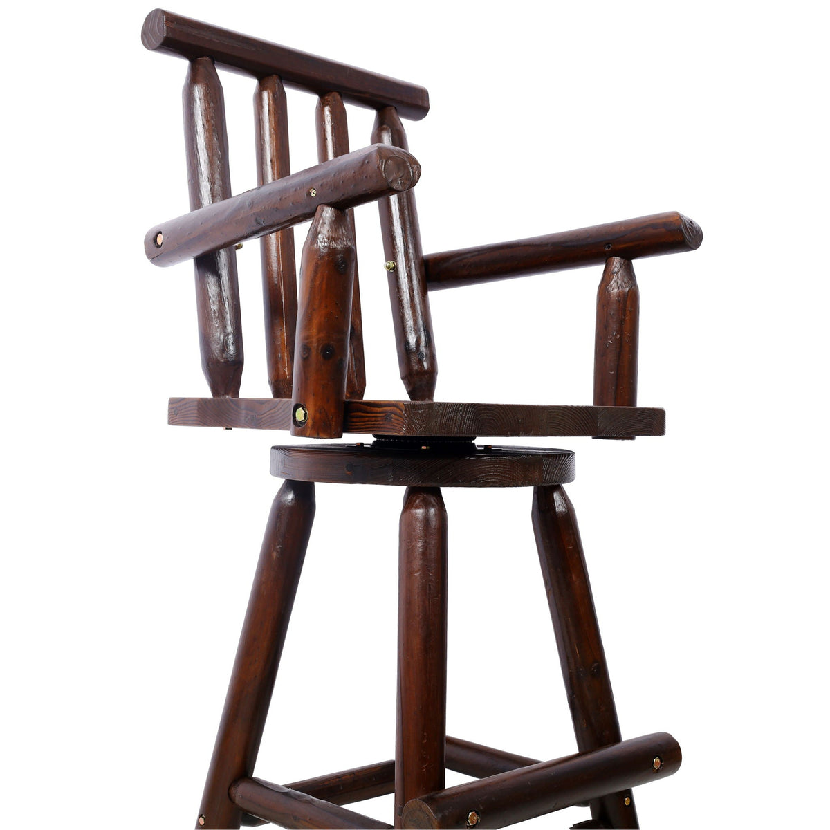 Rustic Bar Stool, Fir Wood Construction, Wide Armrest
