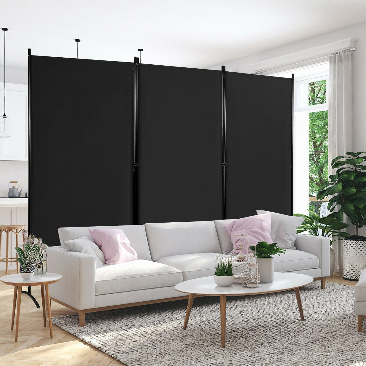 6 Feet 3 Panel Room Divider with Durable Hinges Steel Base