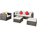 6 Pcs Patio Rattan Furniture Set with Sectional Cushion