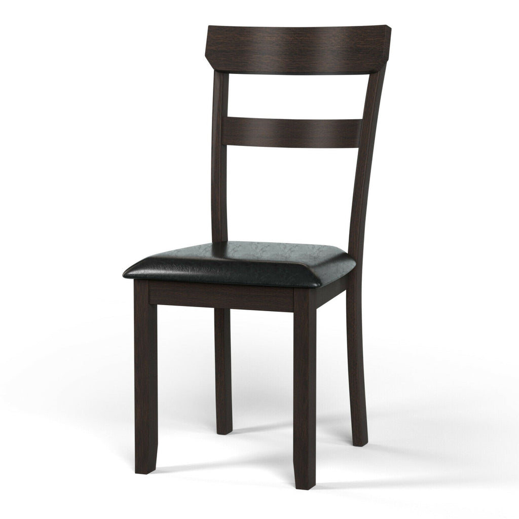 Set of 2 Dining Chairs With Rubber Wood Frame and Upholstered Faux Leather Seat