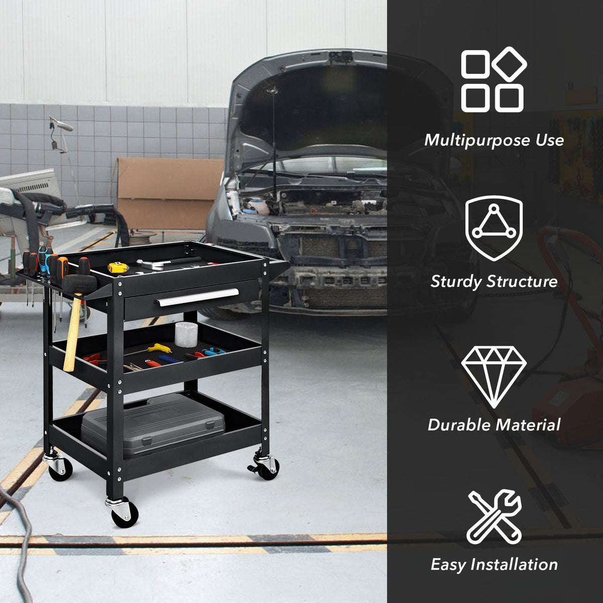 Rolling Tool Cart Mechanic Cabinet Storage ToolBox Organizer with Drawer