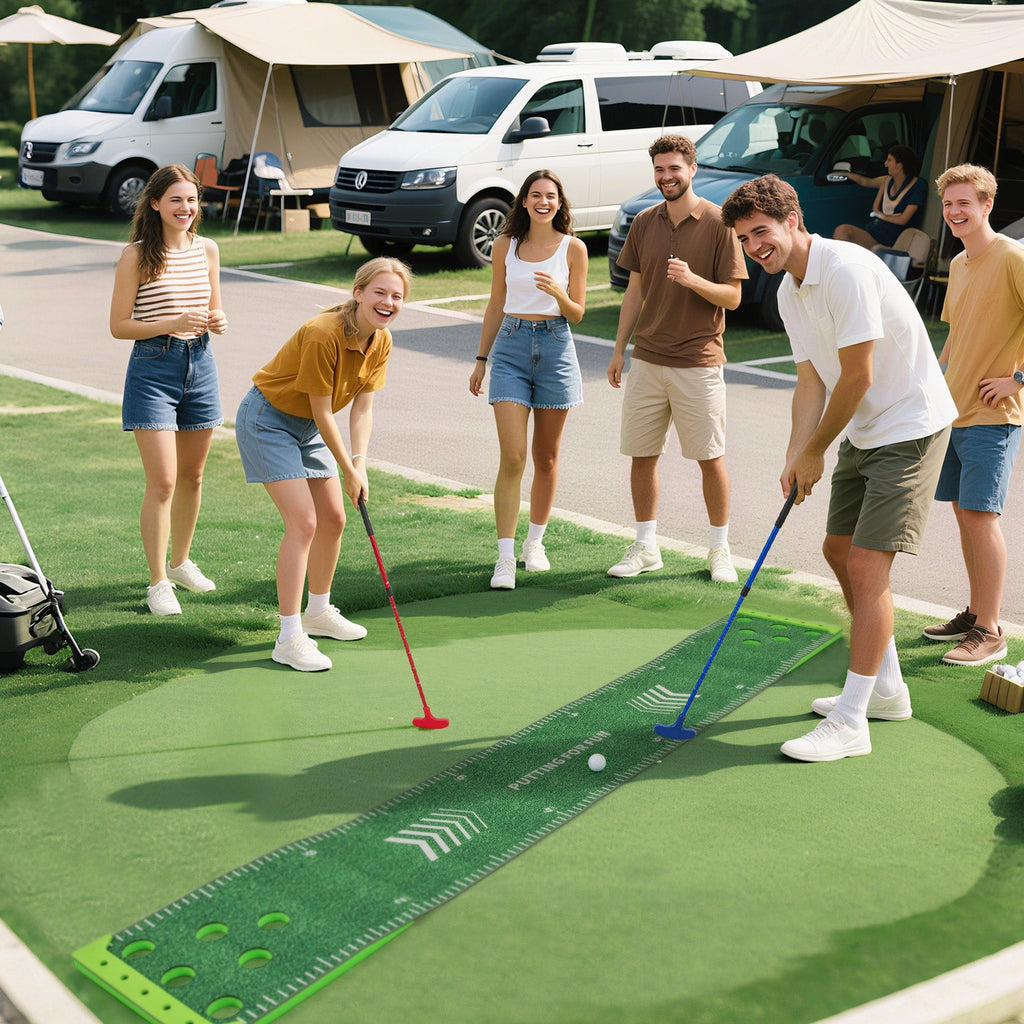 11 FT Putting Green Mat with 2 Adjustable Putters and 6 Balls