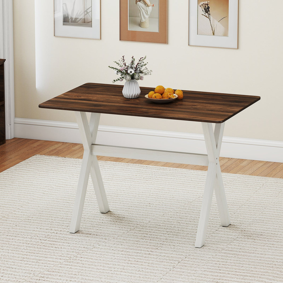 Modern Dining Table Wooden Kitchen Table with X-shaped Frame-White