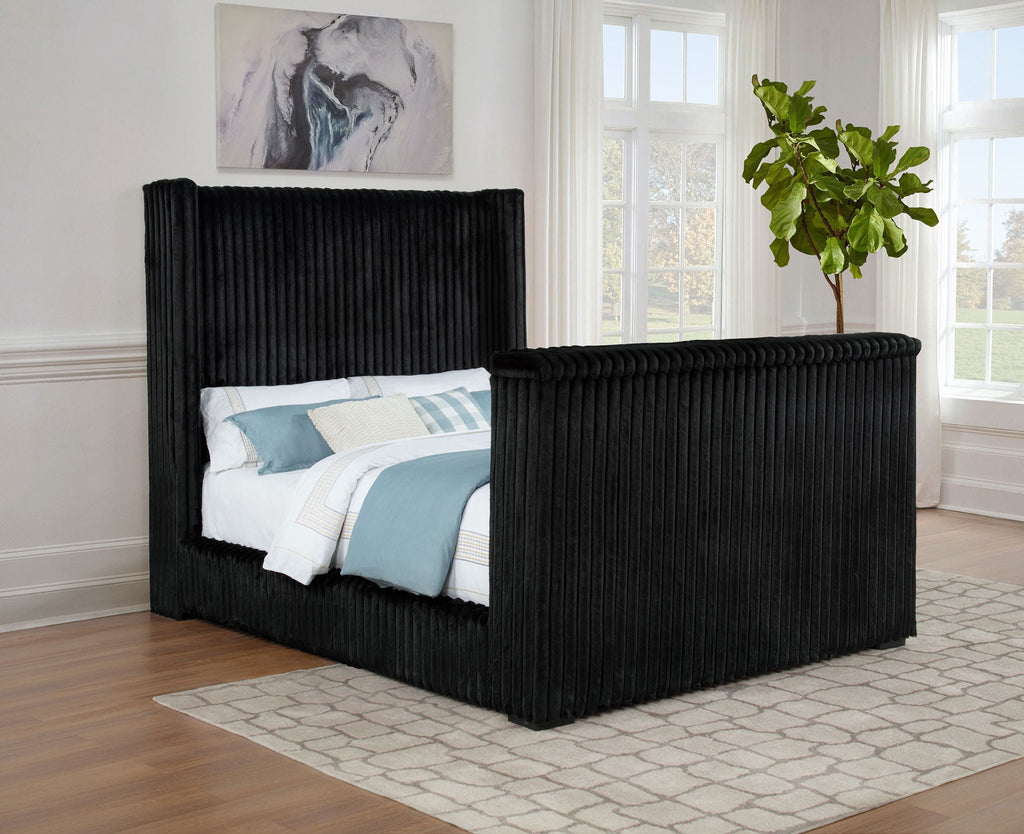 Centergrove Upholstered Queen Wingback TV Bed Black