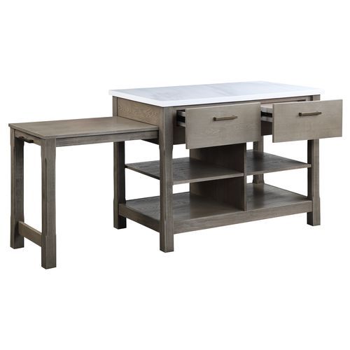 Feivel - Kitchen Island With Pull Out Table - Marble Top & Rustic Oak