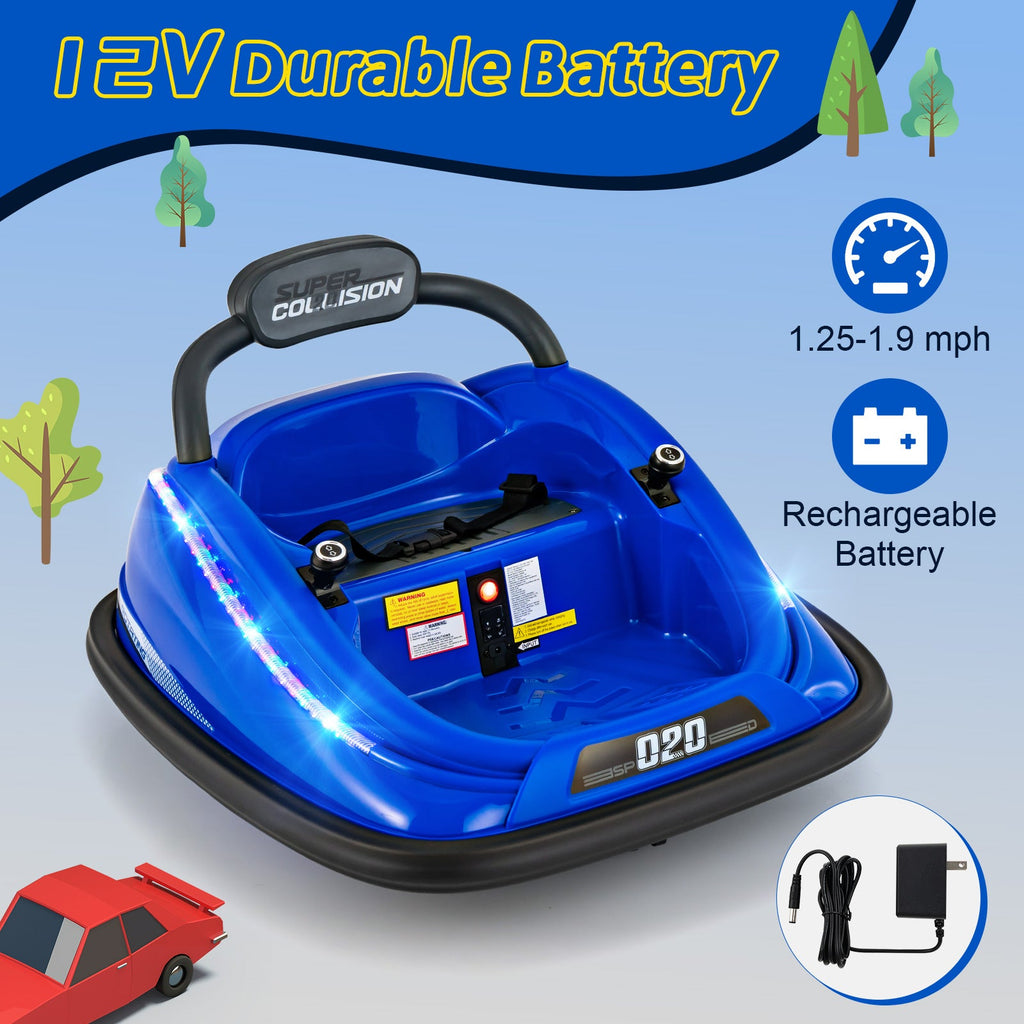 12V Kids Bumper Car Ride on Toy with Remote Control and 360 Degree Spin Rotation