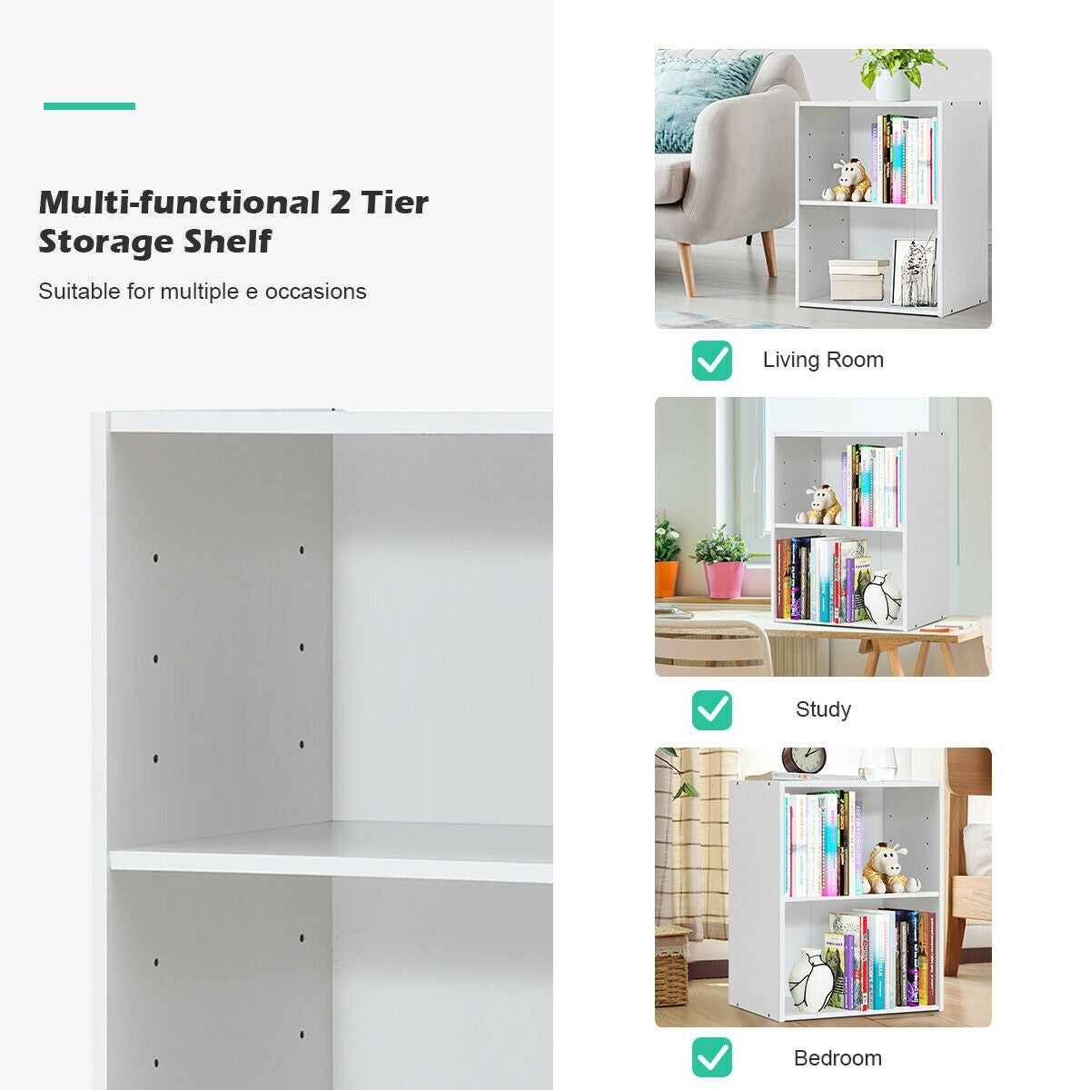 2-Layer Multifunctional Furniture Display Cabinet with Large Capacity Storage Space-White