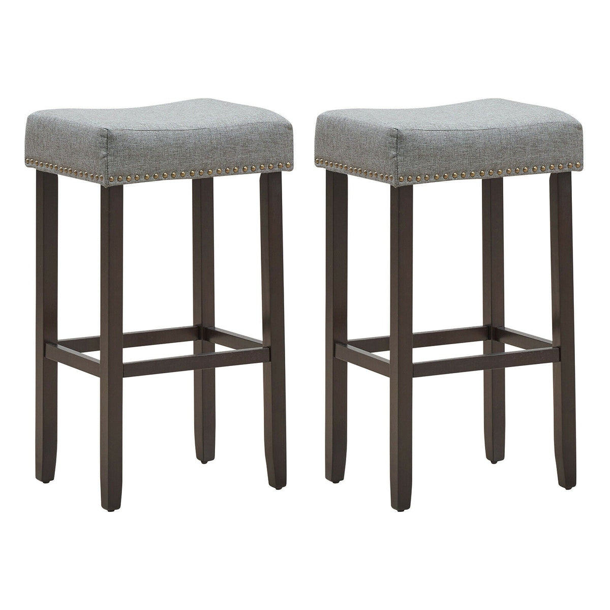 Set of 2 Nailhead Saddle Bar Stools 29 Inch Height