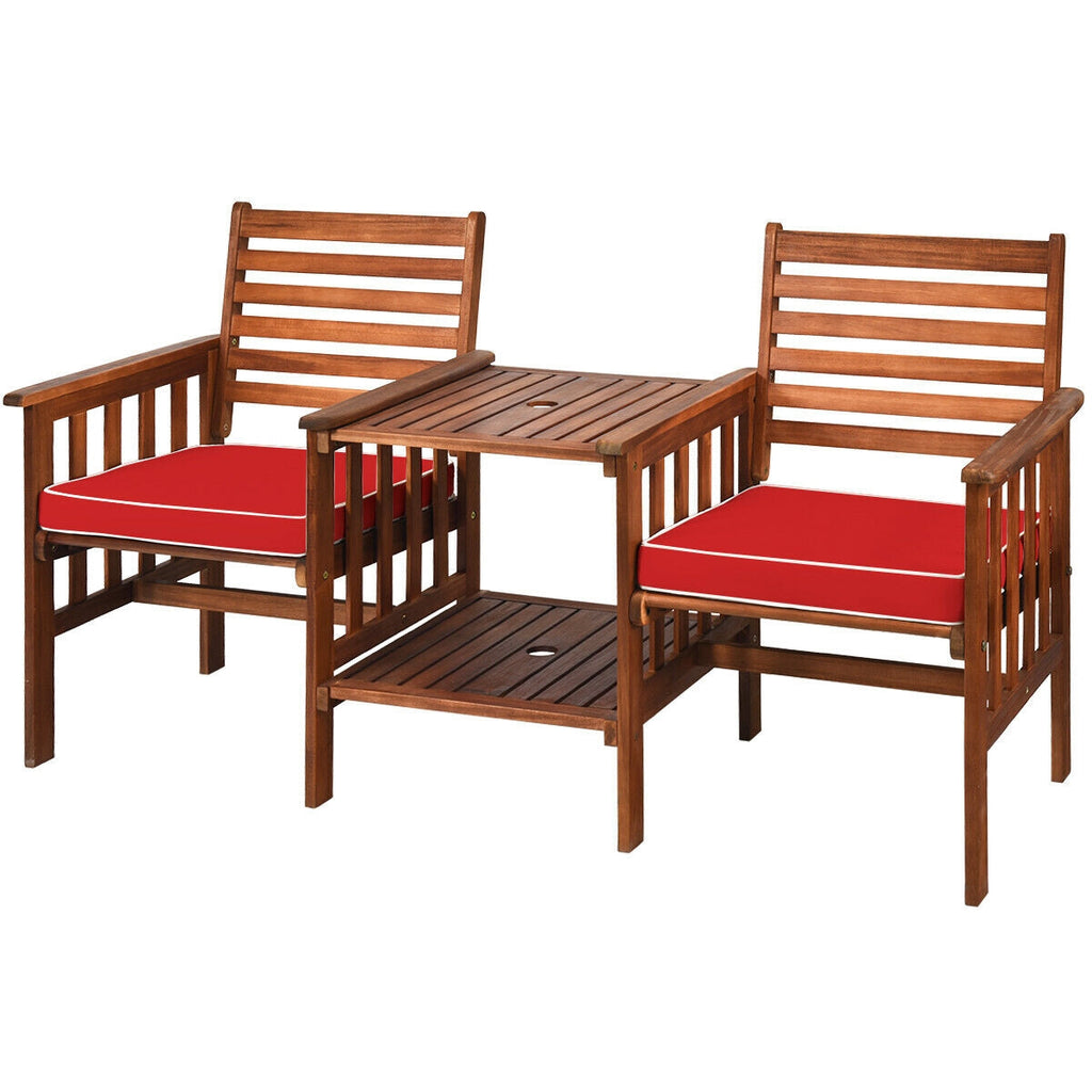 3 pcs Outdoor Patio Table Chairs Set Acacia Wood Loveseat