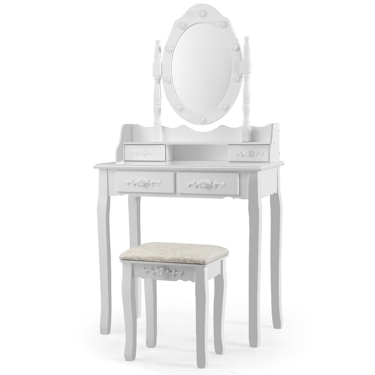 Makeup Vanity Dressing Table Set with Dimmable Bulbs Cushioned Stool