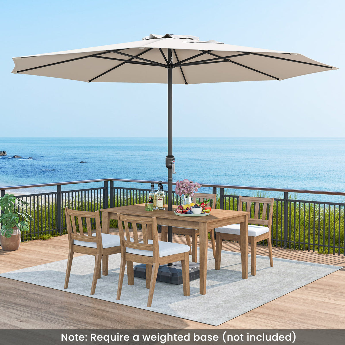 12 Feet Patio Umbrella with Crank Handle and 8 Sturdy Ribs