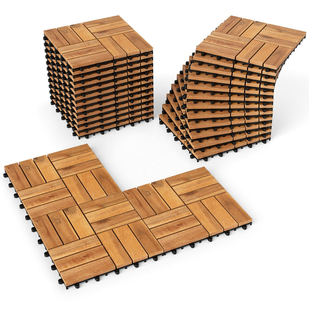 Acacia Wood Interlocking Deck Tiles 12x12 Inch - 27 Pack