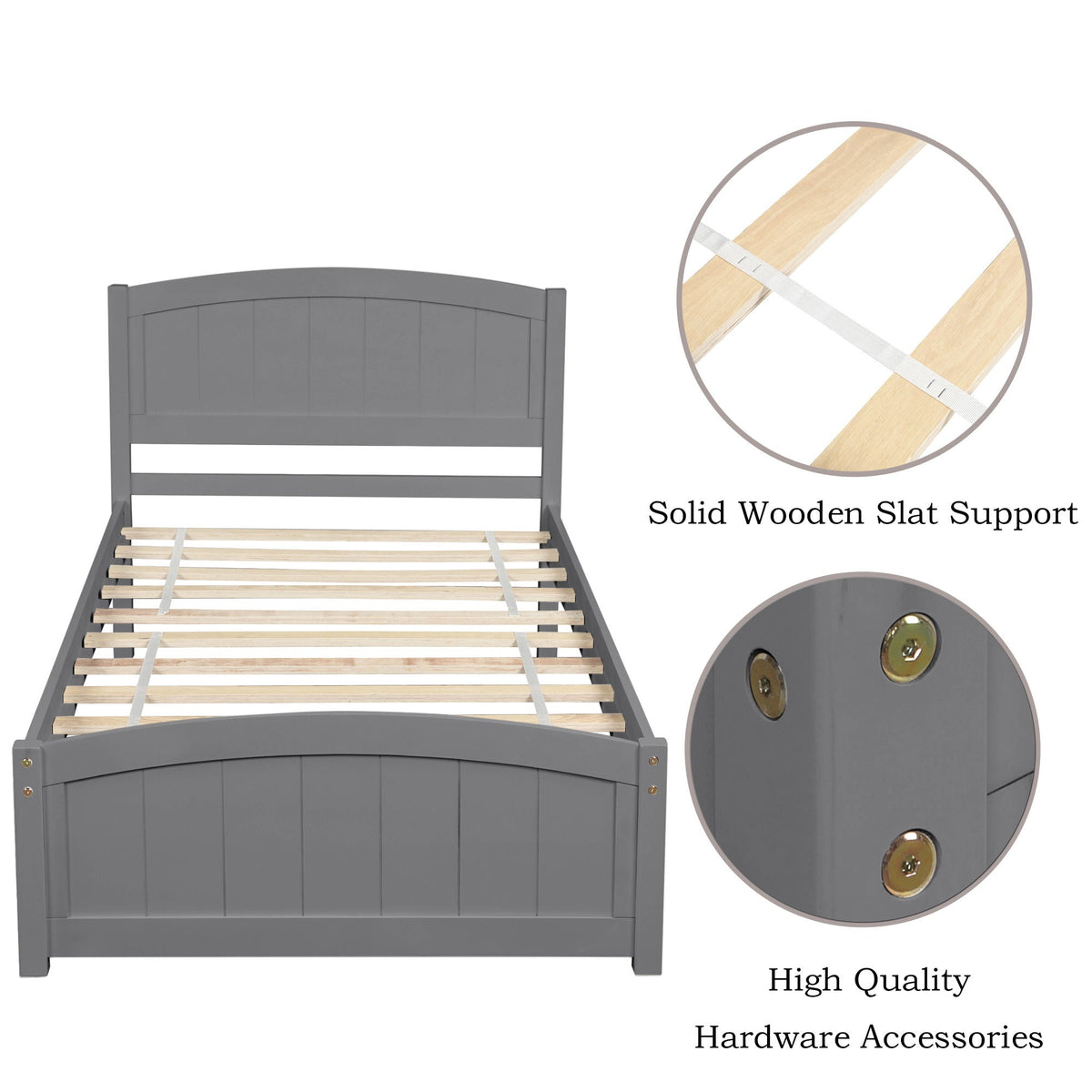 Platform Bed & Headboard, Footboard And Wood Slat Support