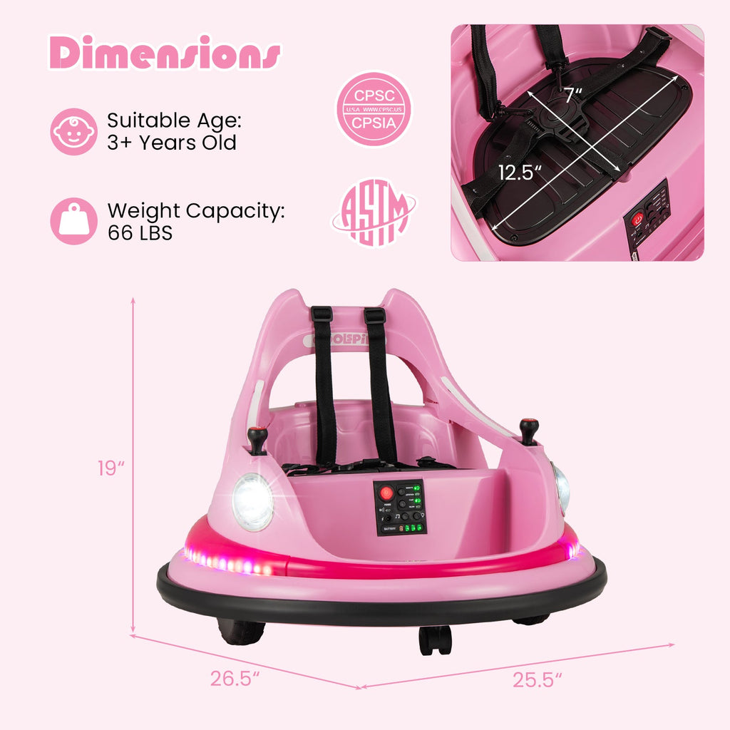 12V Kids Ride On Bumper Car with Remote Control and Dual Joysticks