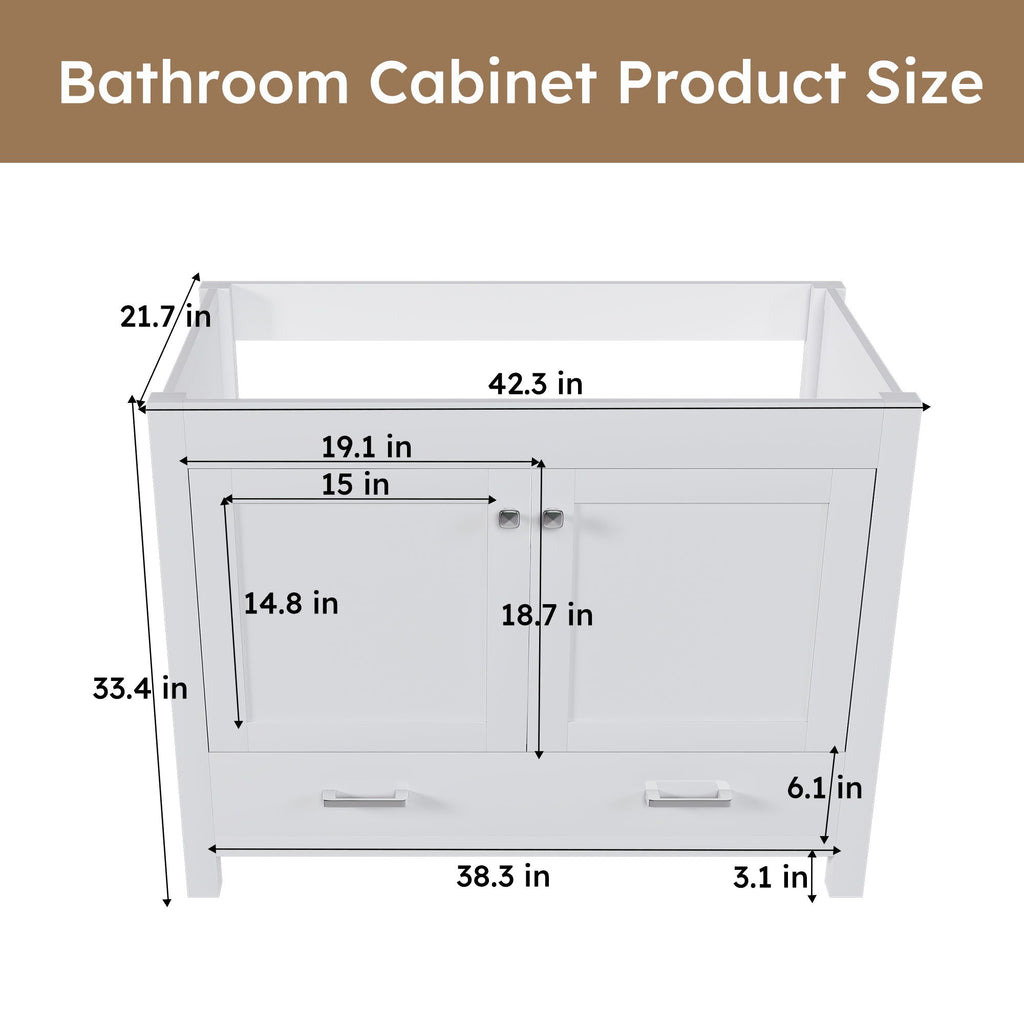 42" Bathroom Vanity Base With Doors And Drawer - White