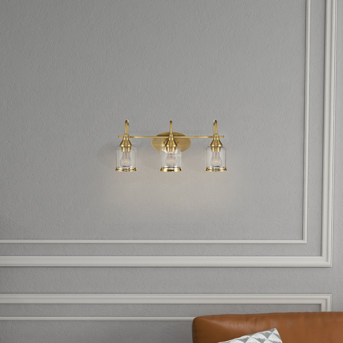 3 Lights Brush Vanity Light - Clear / Gold