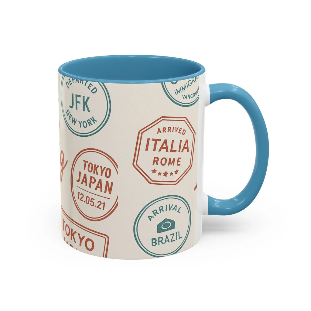 Pack Light, Live Big – Wanderlust Mug with Passport Stamp Collection