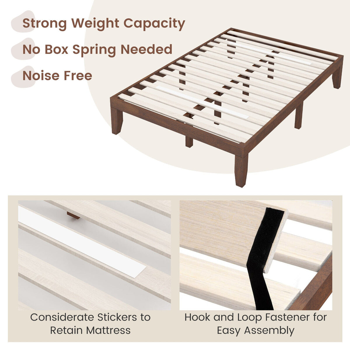 14 Inch Full Size Wood Platform Bed Frame with Wood Slat Support
