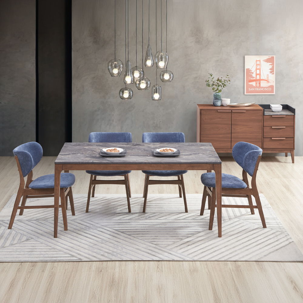 Bevis - Dining Table - Engineered Stone Top & Walnut