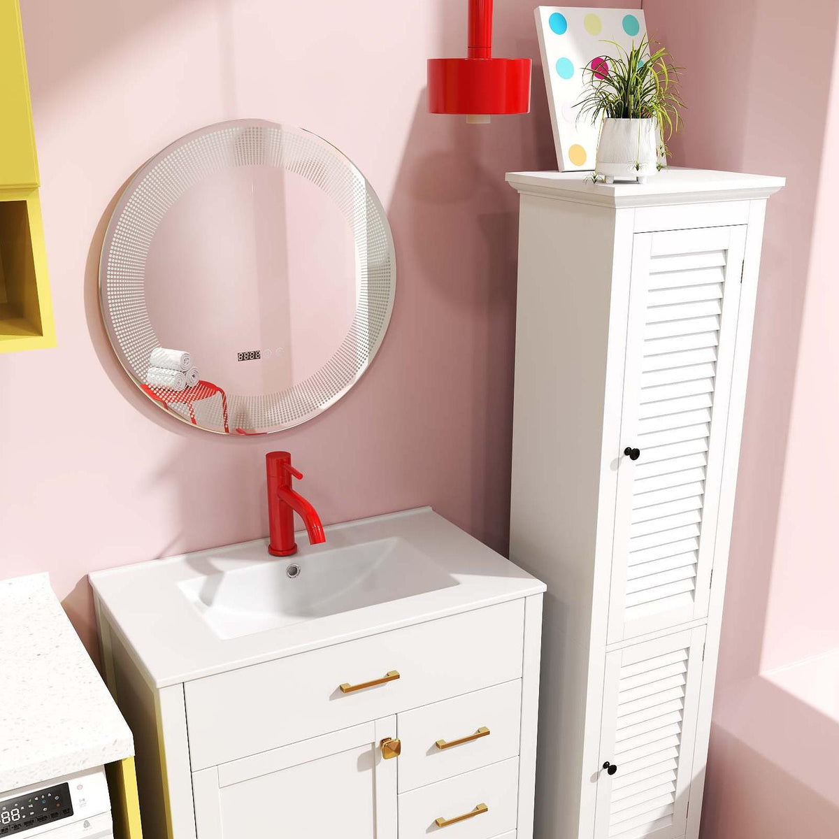 3-Piece Laundry room Bundle: Single Bathroom Vanity + Tall Bathroom Floor Cabinet + 2.6 Cu.ft Compact Portable Clothes Dryer