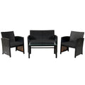 4 Pieces Patio Rattan Cushioned Furniture Set with Coffee Table-Black
