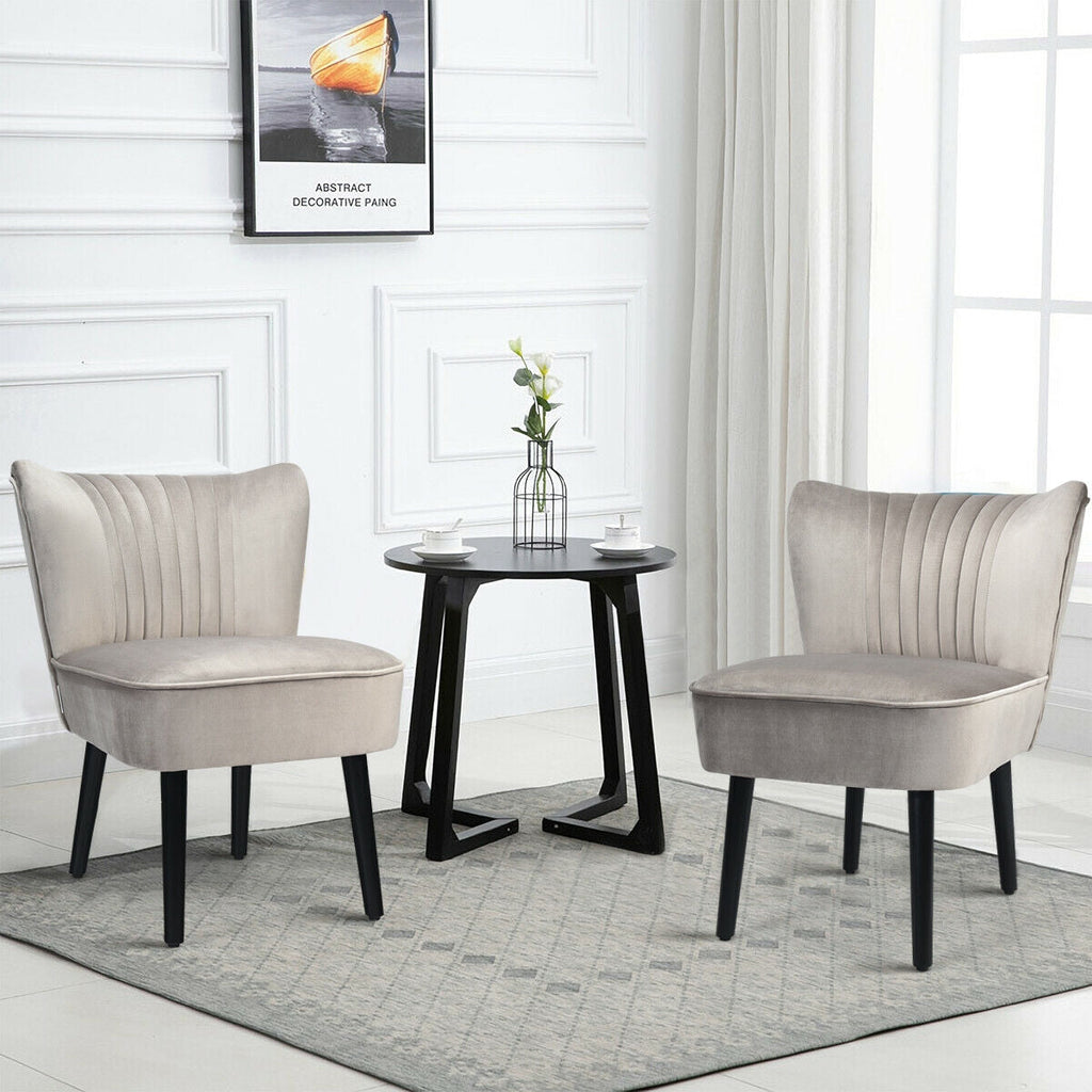 Set of 2 Upholstered Modern Leisure Club Chairs with Solid Wood Legs
