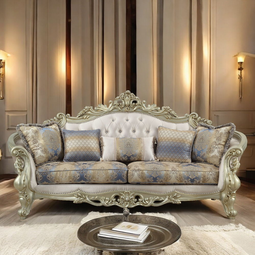 Gorsedd - Sofa With 5 Pillows - Fabric & Golden Ivory