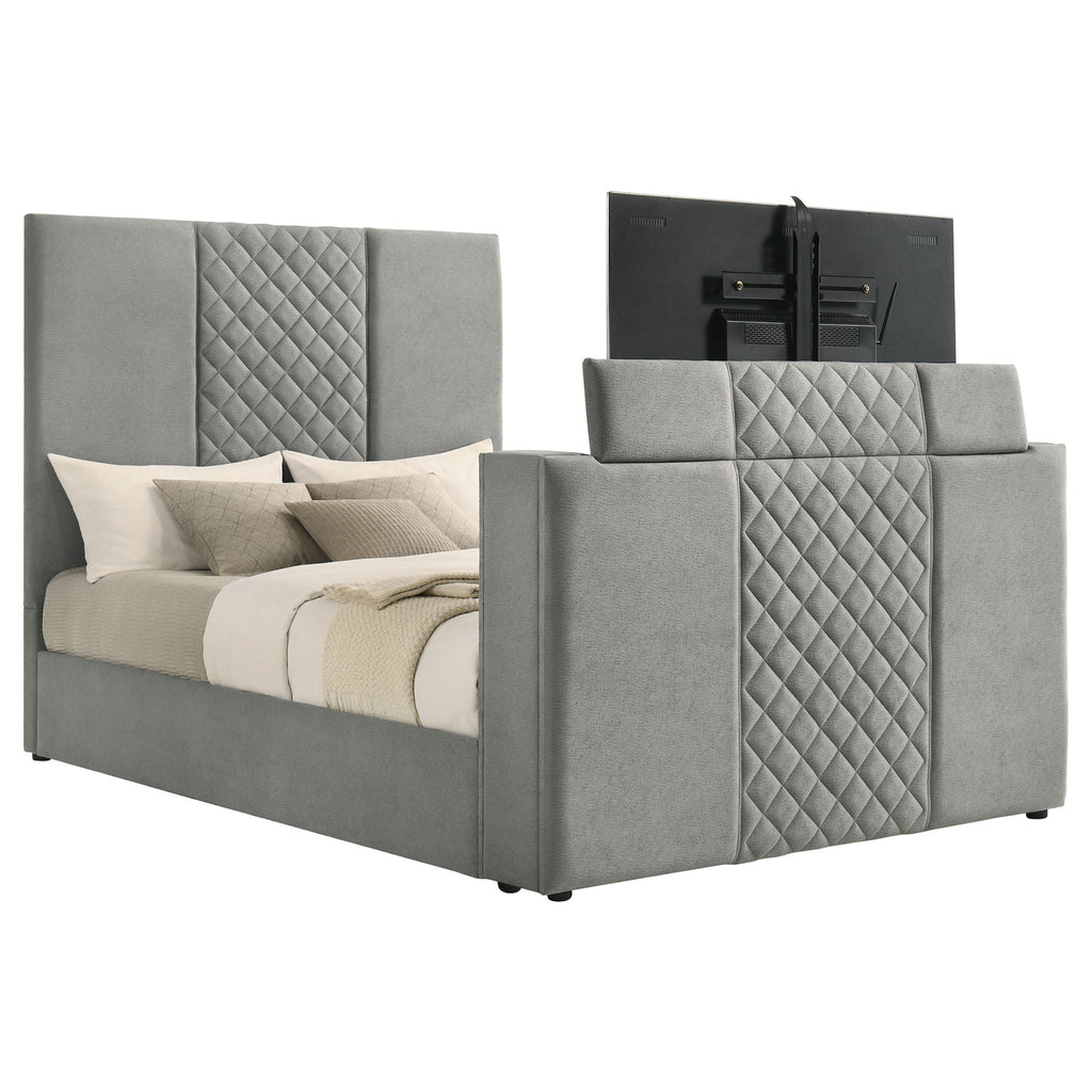 Tara 61-inch Upholstered Queen Panel TV Bed Grey