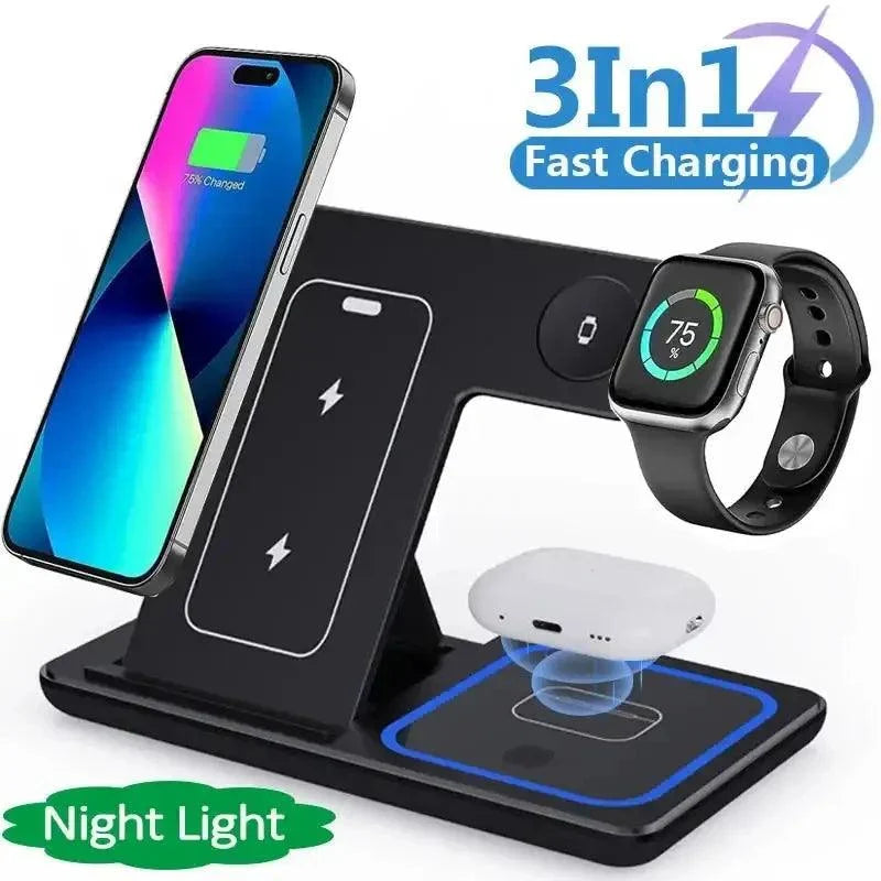 Ultimate 3-in-1 Fast Wireless Charger Stand with Night Light