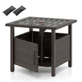 Outdoor Side Table with 1.93" Umbrella Hole All-Weather PE Wicker Patio Umbrella Table-Brown