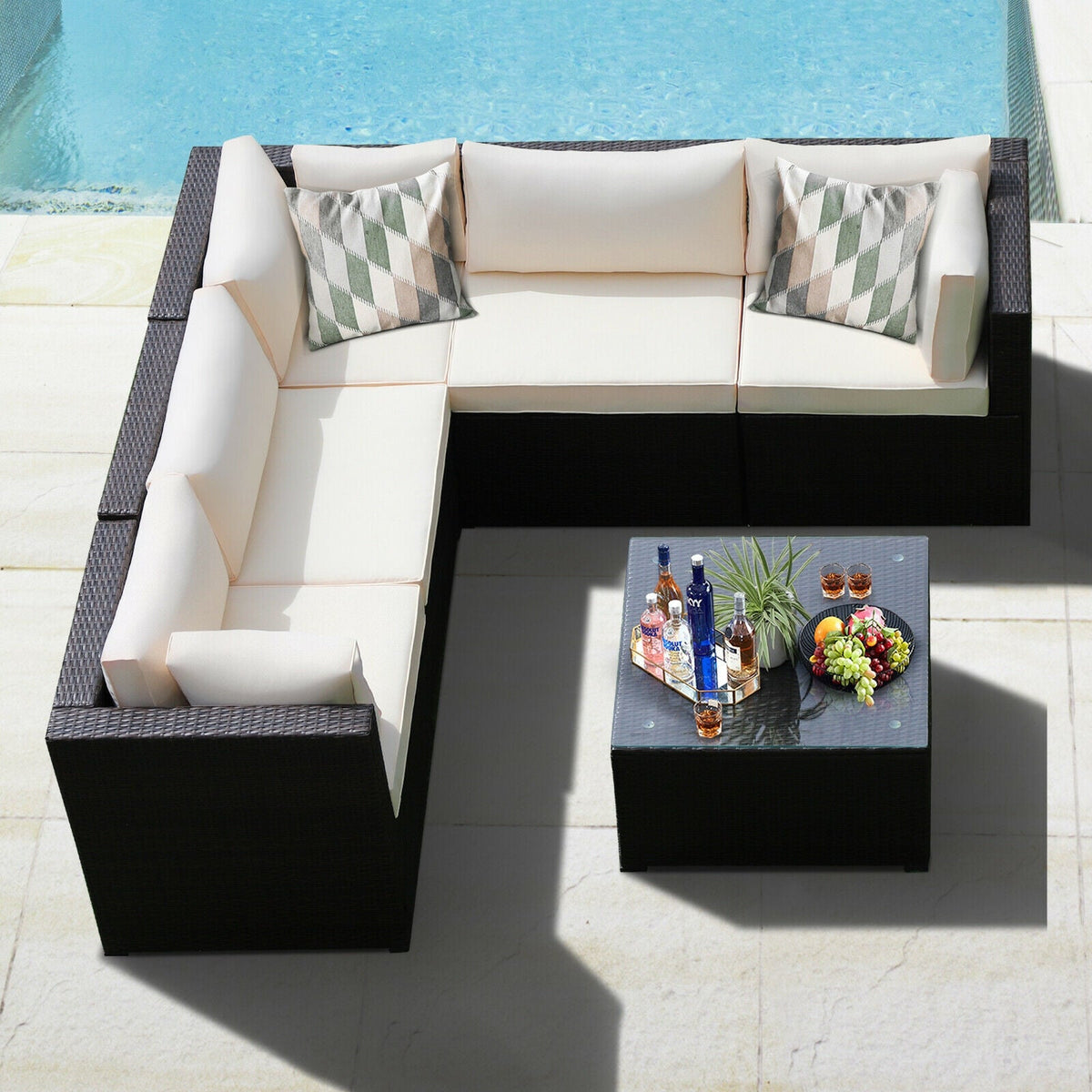 6 Pieces Patio Furniture Sofa Set with Cushions for Outdoor