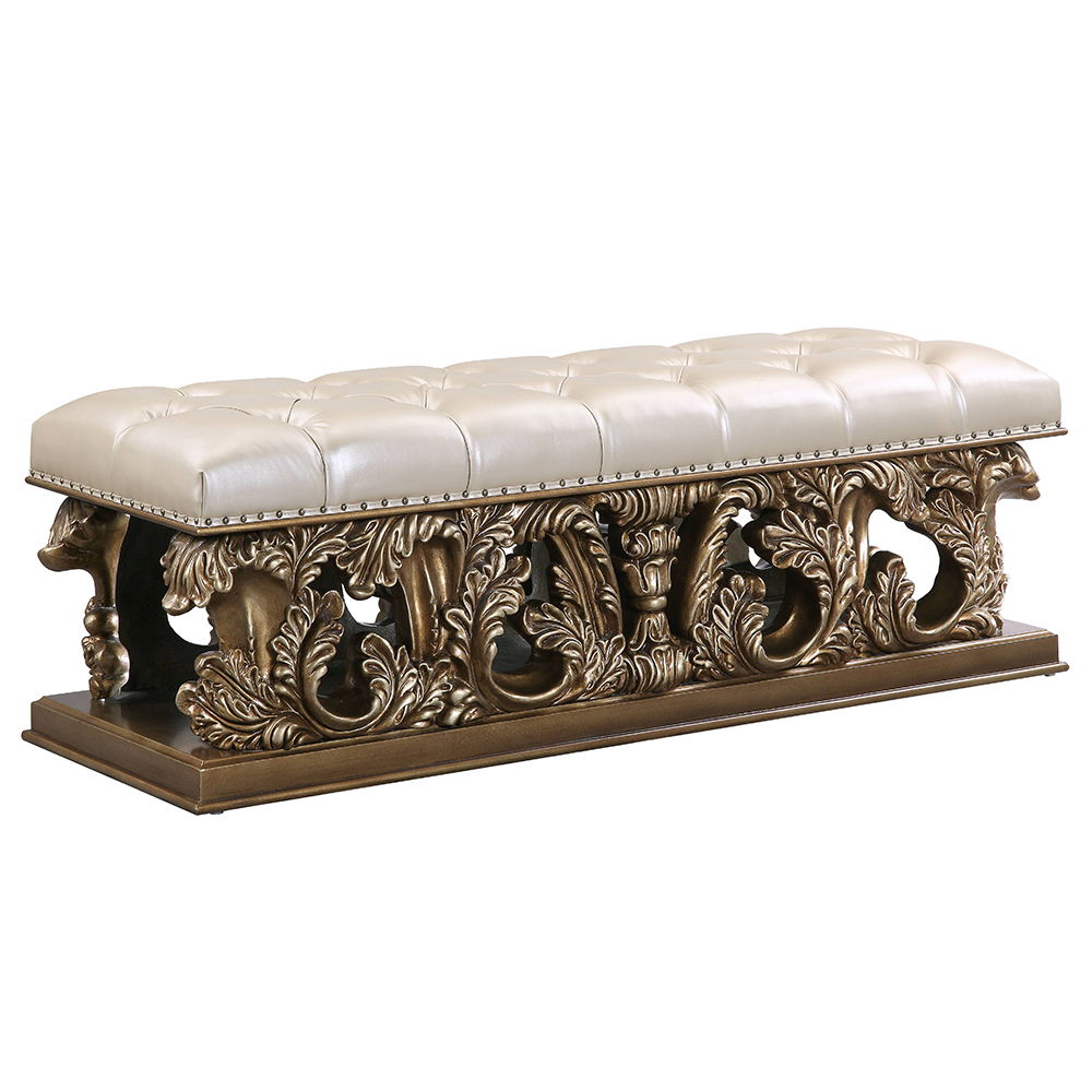 Constantine - Bench - Light Gold Synthetic Leather , Brown & Gold