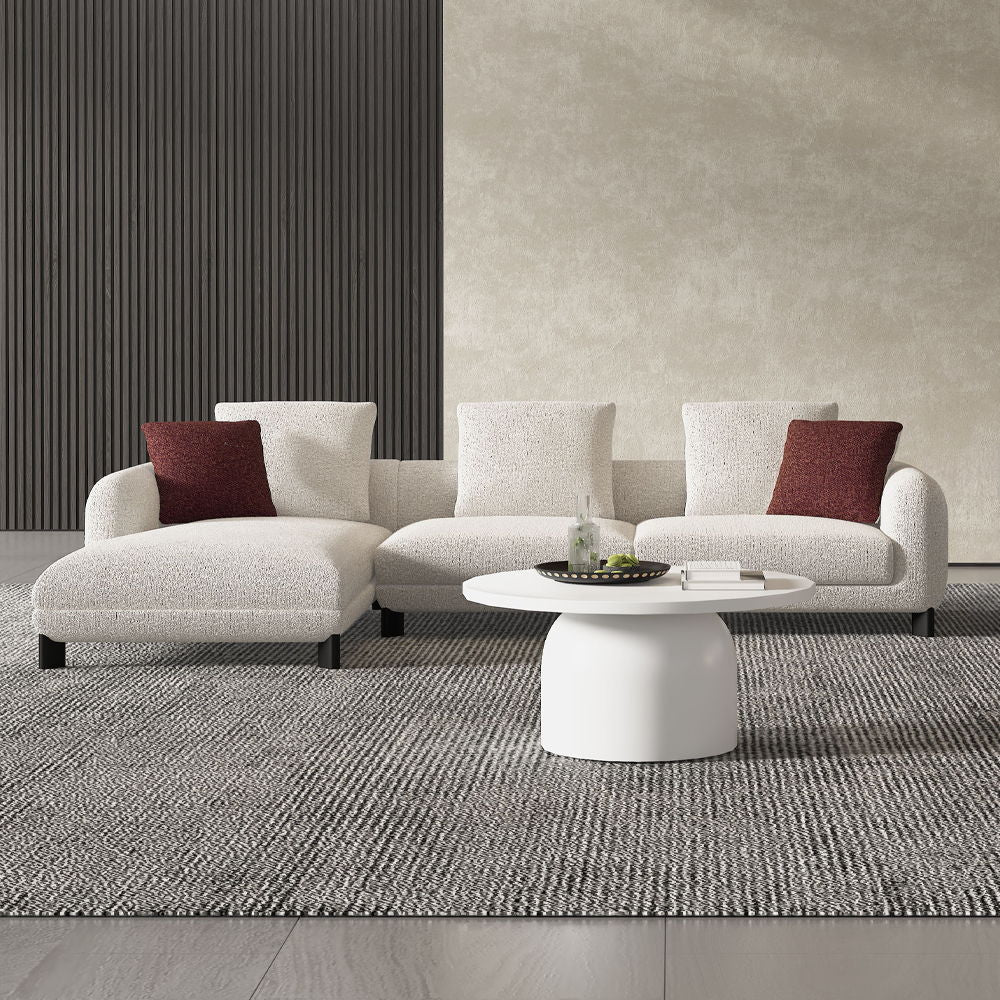Mardi - Sectional Sofa With 6 Pillows - Maroon & Beige Tweed