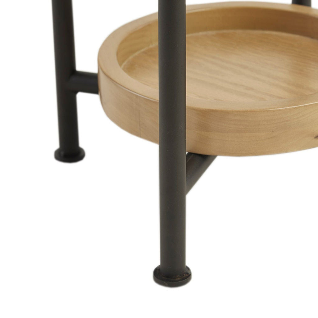 Oval End Table - White / Natural