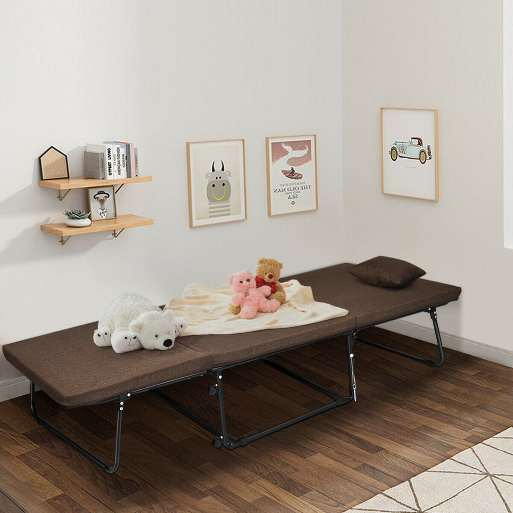 Folding Guest Sleeper Bed w/6 Position Adjustment-Brown