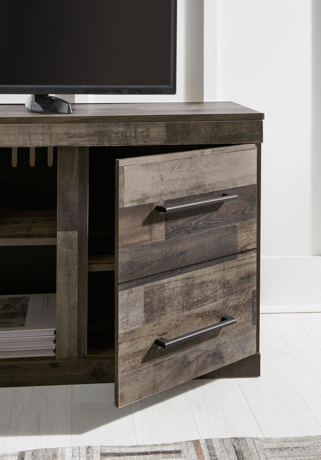 Derekson - LG TV Stand With Fireplace Option - Multi Gray