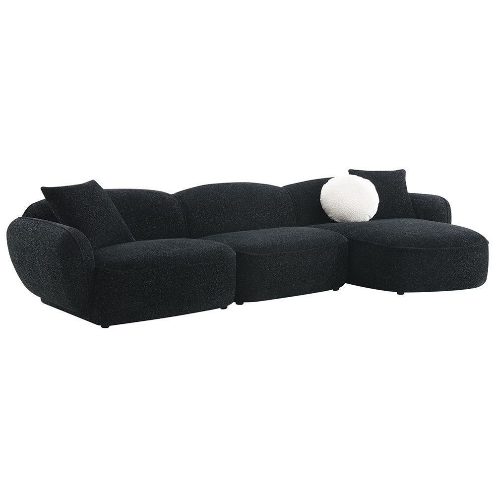 Lucifer - Sectional Sofa With 3 Pillows - Black Shimmer Chenille